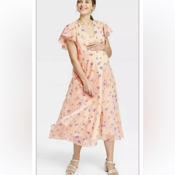 The Nines by HATCH Dresses & Skirts - Short Flutter Sleeve Chiffon Maternity Dress XS ~The Nines HATCH 3804 Pink